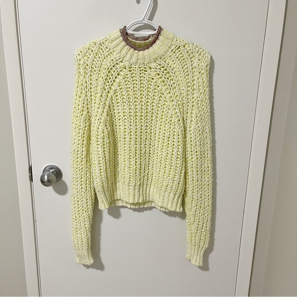 Aritzia Wilfred Confetti Chunky Knit Cropped Yellow Sweater size XXSmall - Picture 6 of 15